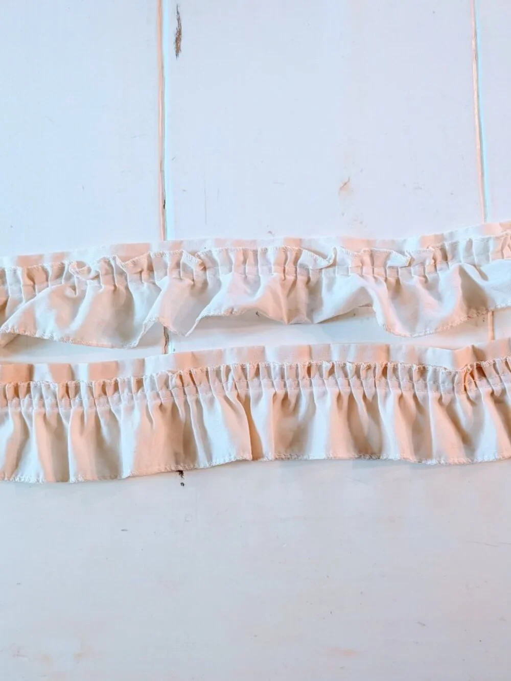 VTG Set of 6 Sears Ruffled Cream Curtains Panels w/ Tie Backs 64X48 3 Windows